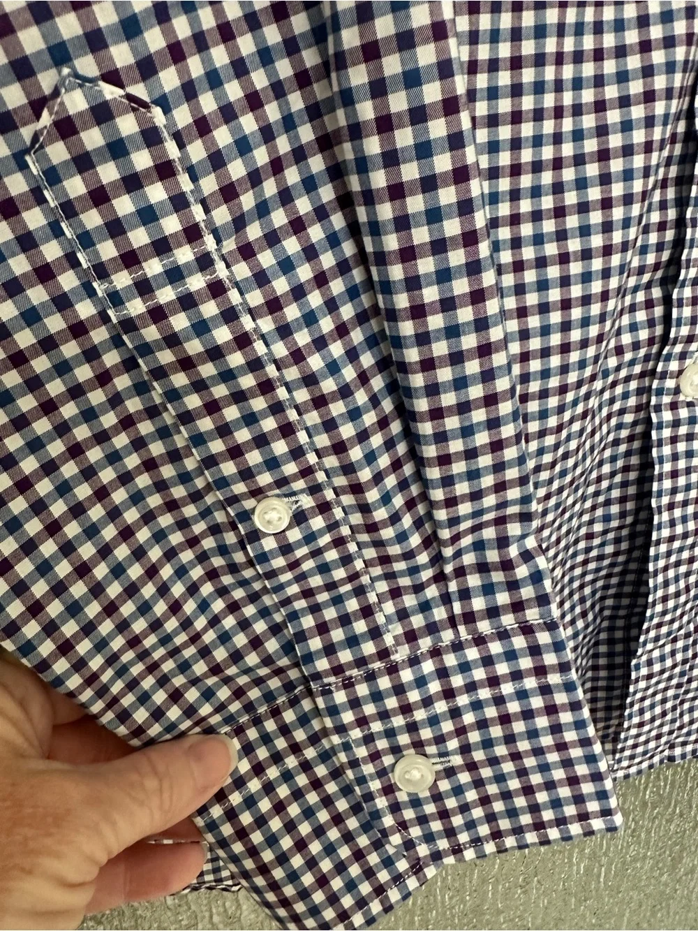 J. Crew Men's Navy Burgundy  and White Gingham Button-Down Shirt Large